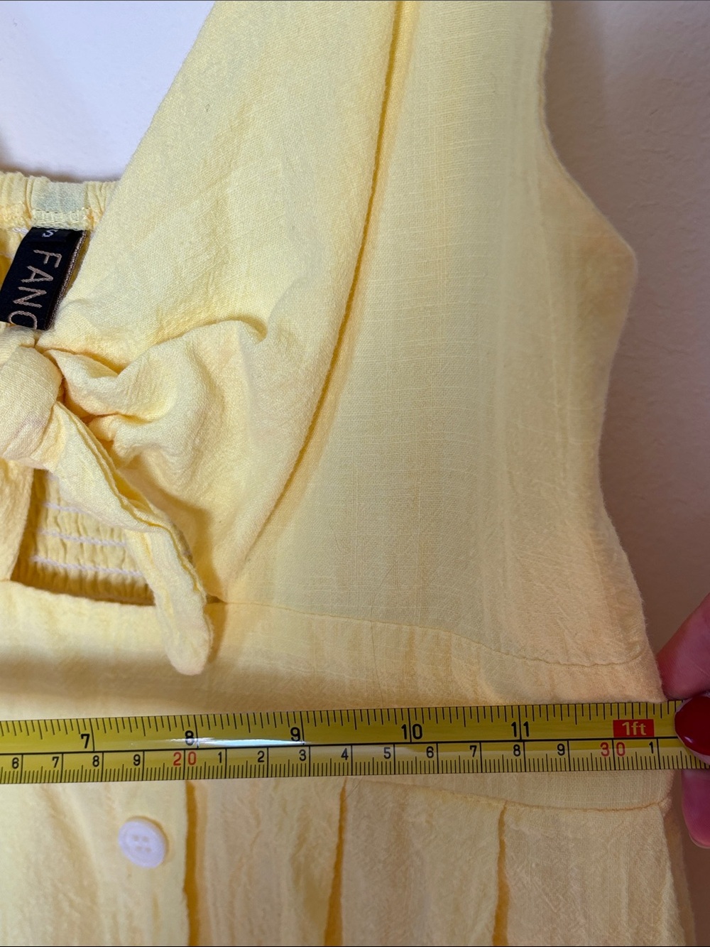Sunny Yellow Tie-Front Sundress Buttons Sleeveless Smocked Back Butter Yellow - Picture 7 of 12